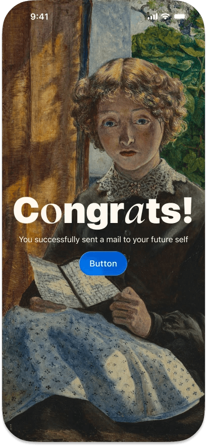 isMail congratulations screen after successfully sending a mail to your future self