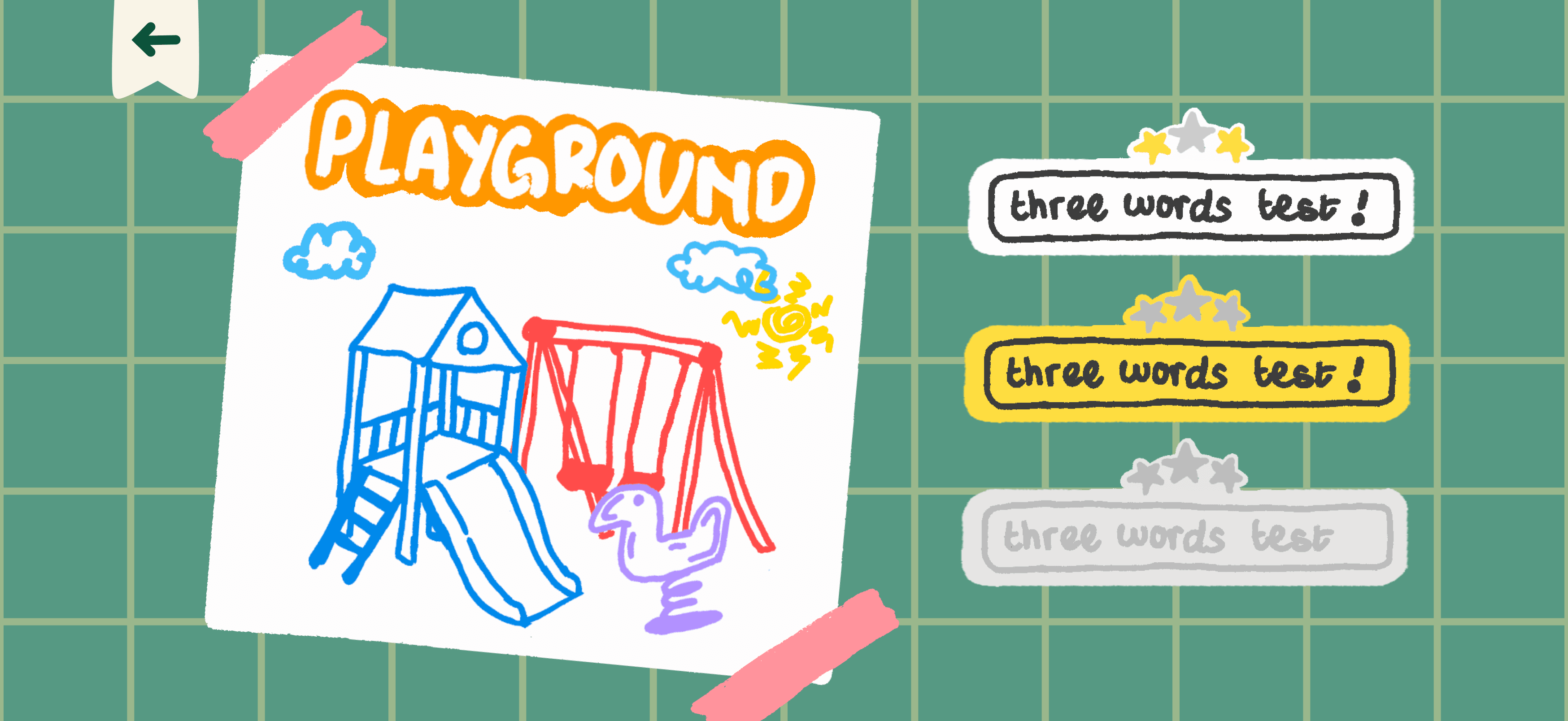 Kinario Playground story-selection screen with chapter progress states
