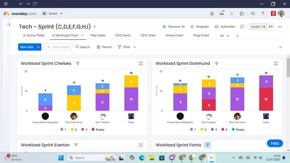Workload sprint dashboards tracking team capacity