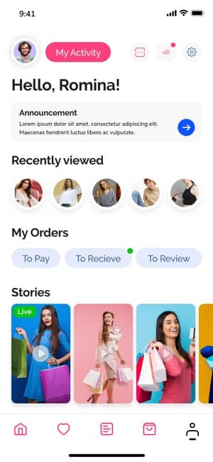MyFashionize home screen with stories and orders